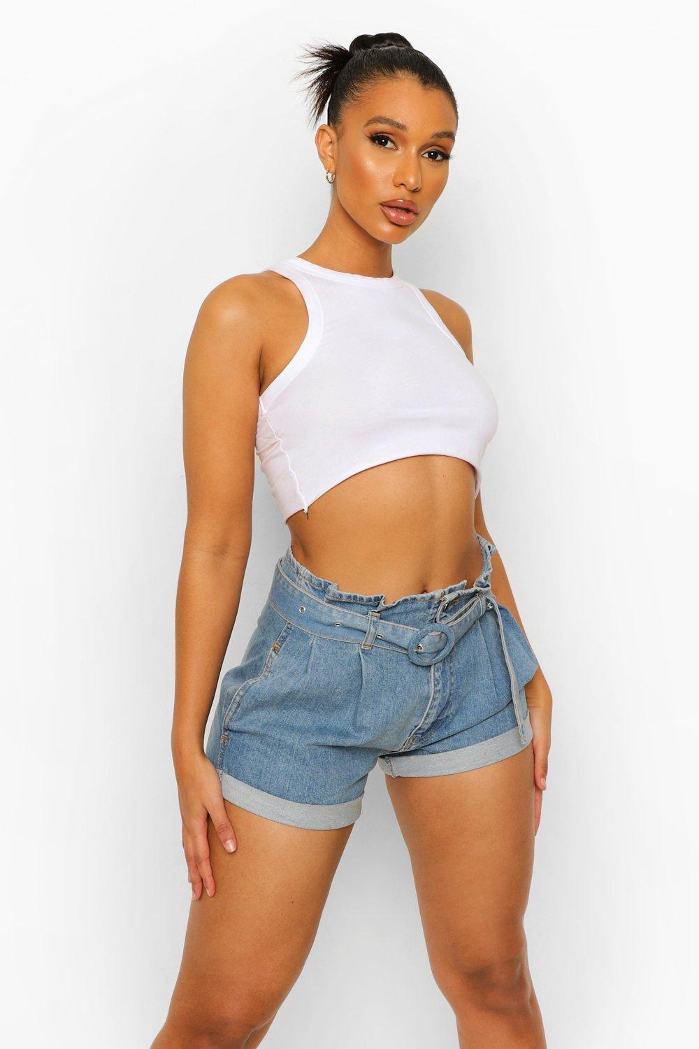 Belted Paperbag Jean Shorts boohoo USA